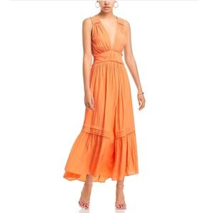 Ramy Brook Dierdre Smocked Pintuck Maxi Dress Tropic Orange A03243059 Medium